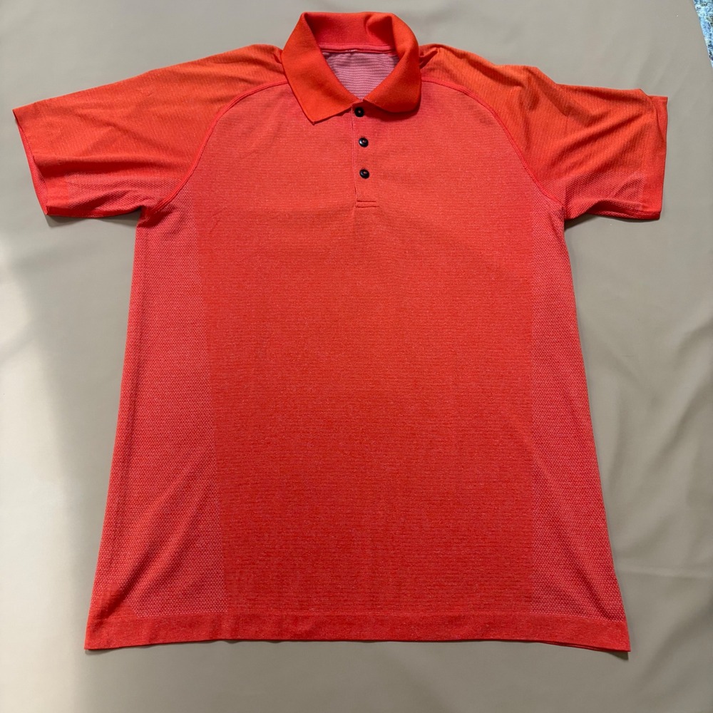 Lululemon Mens Metal Vent Tech Polo Shirt Orange Short Sleeve Large L Preppy